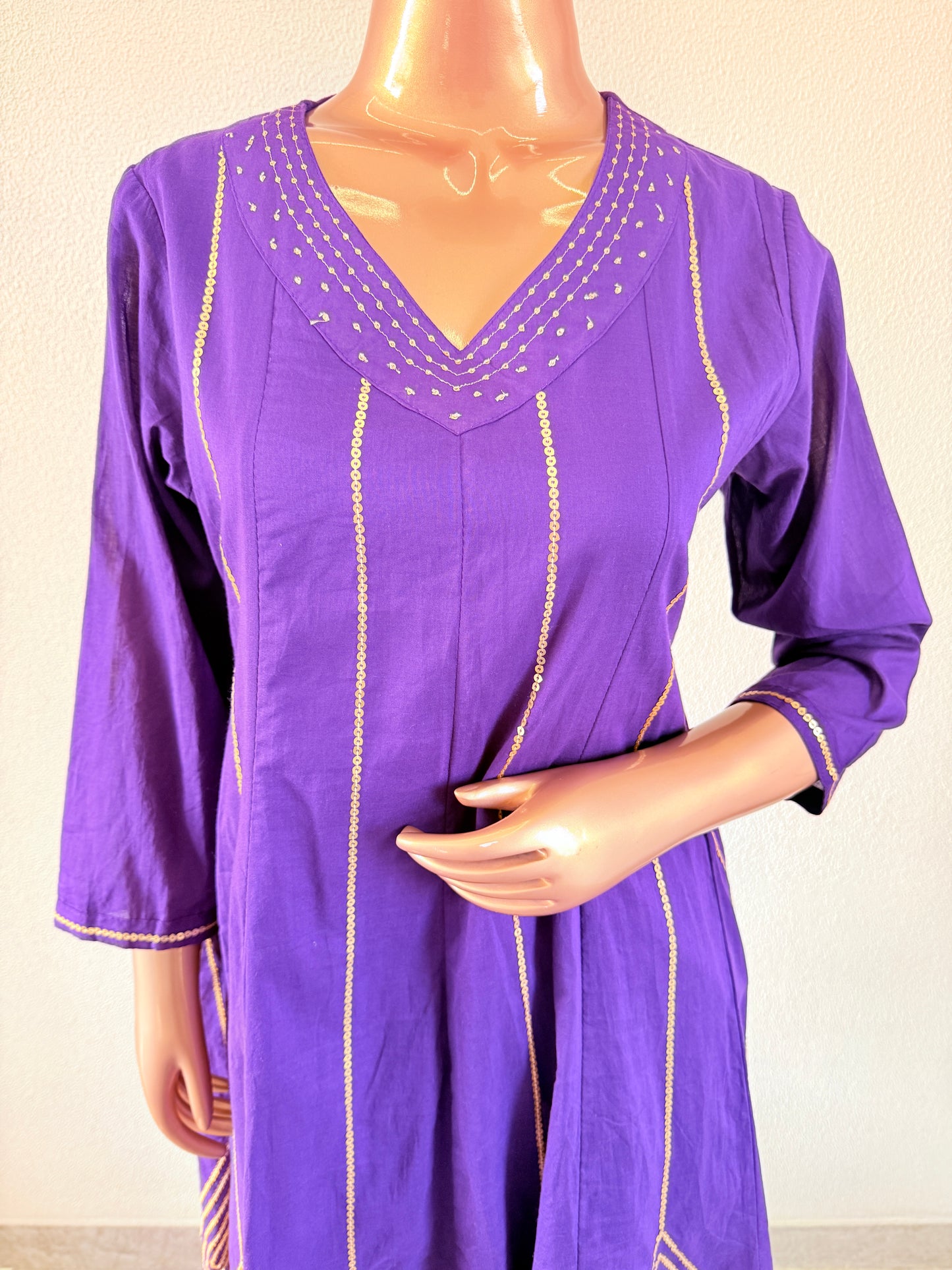 Sequin Work Short Anarkali Suit Set- Purple