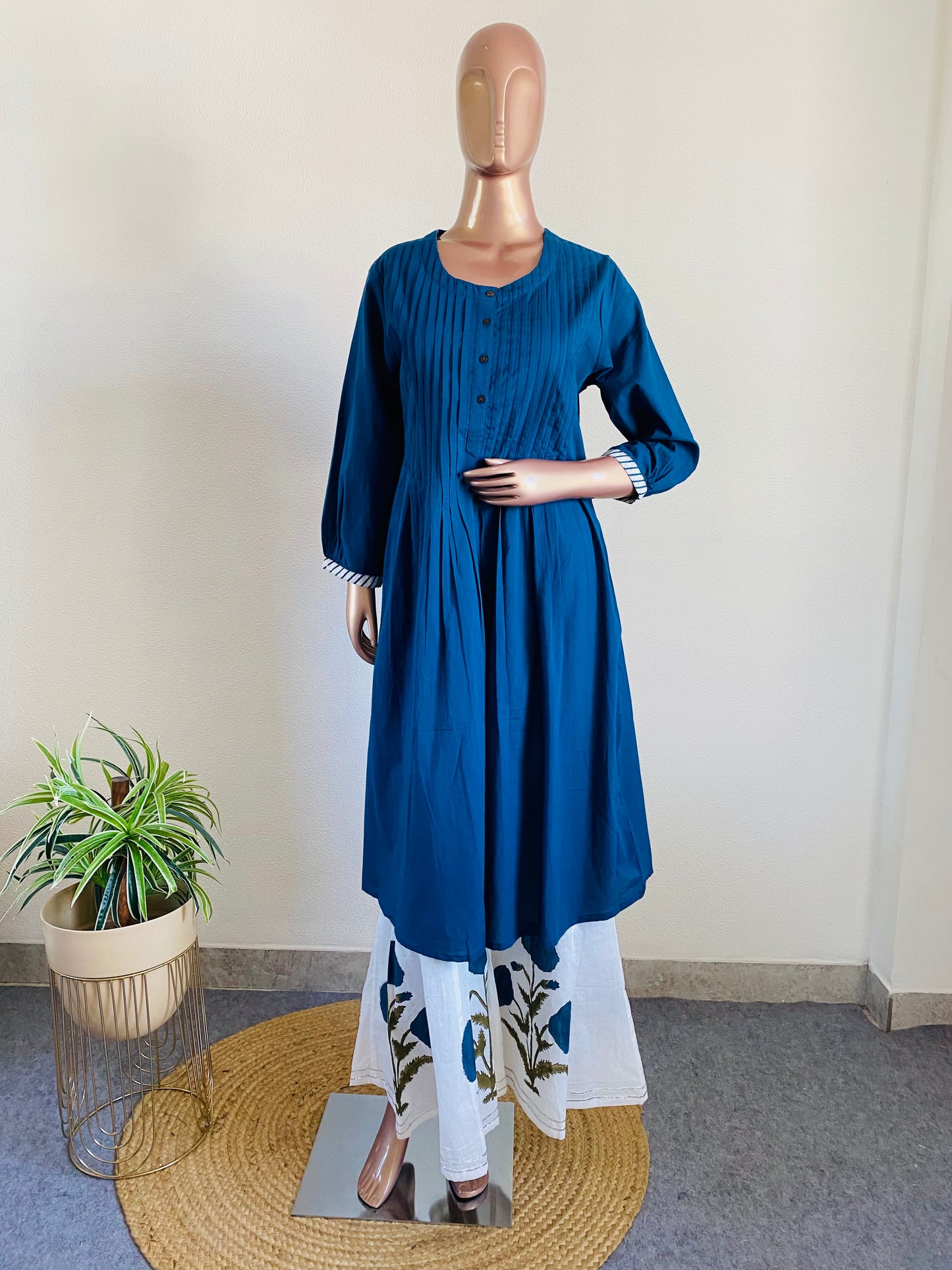 Cotton kurta With Handblock print sharara and dupatta
