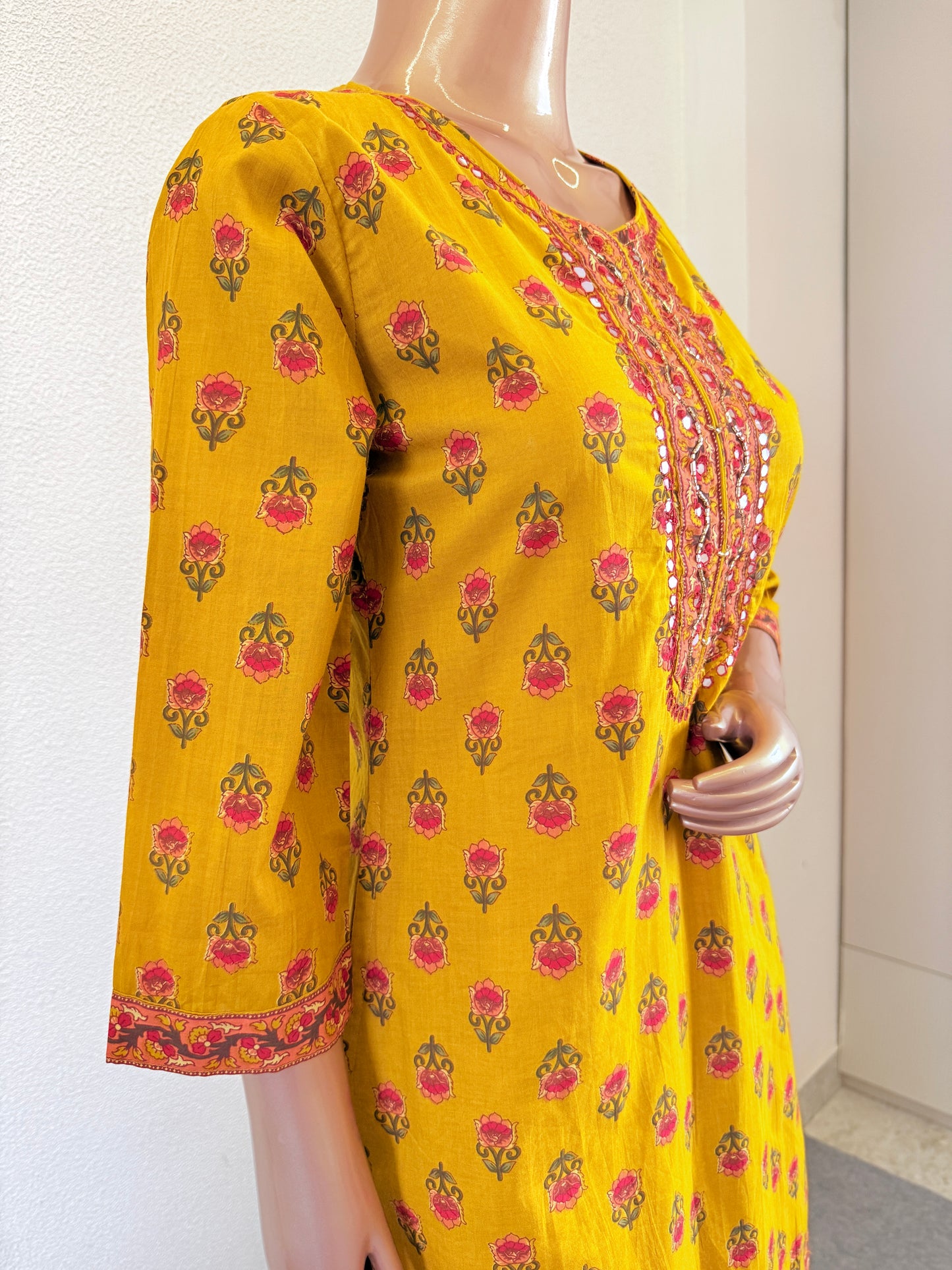 Mirror & Beadwork Embroidered Cotton Suit Set with Flared Sharara Palazzo