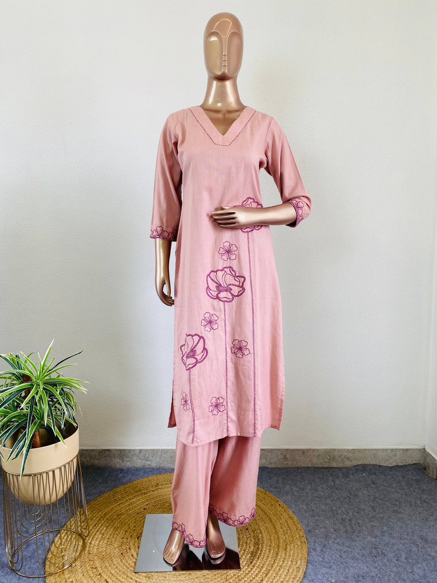Embroidered Cotton Flex Kurta Pant Set