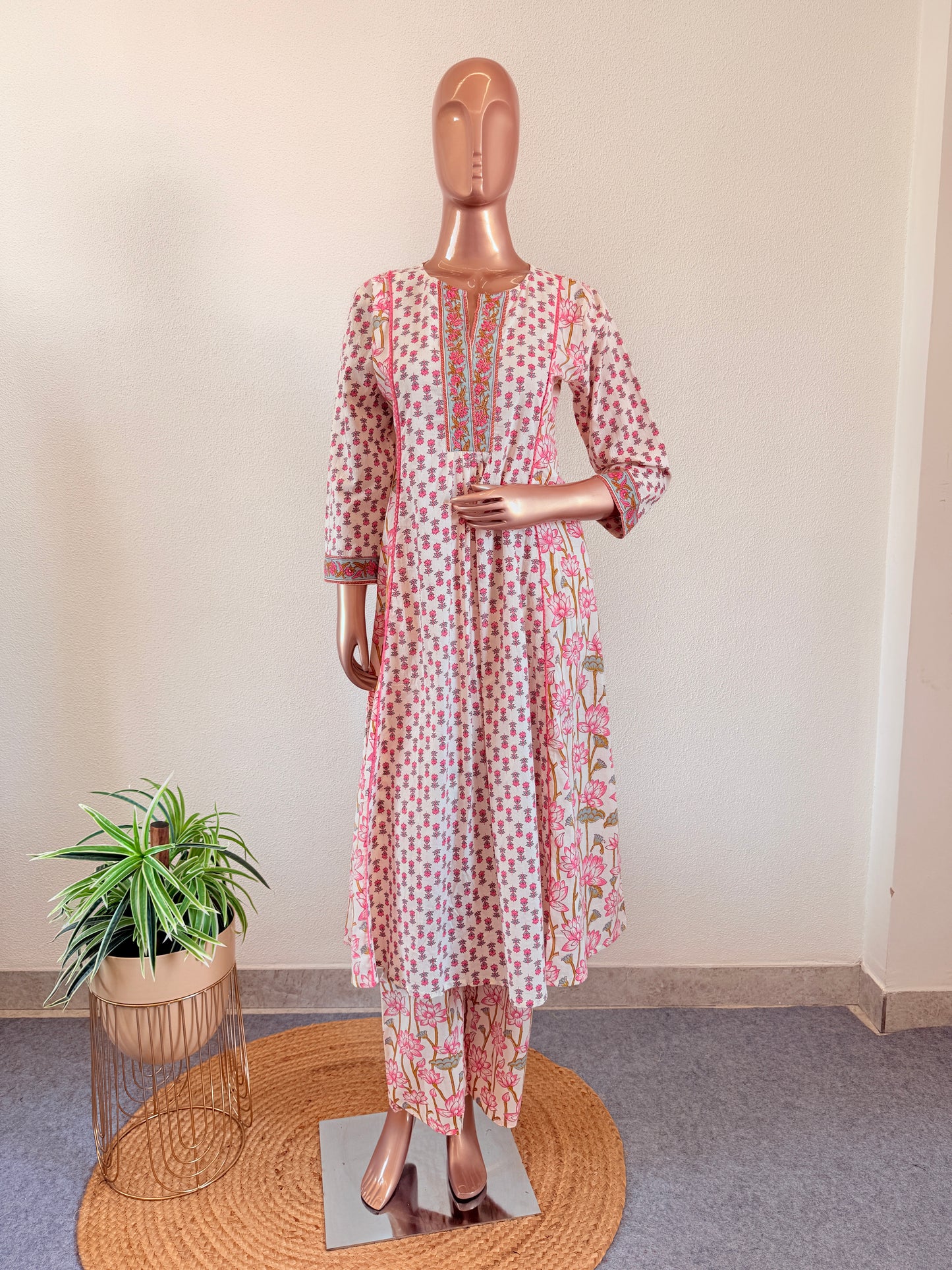 Pichwai Lotus Print Cotton Anarkali Suit Set