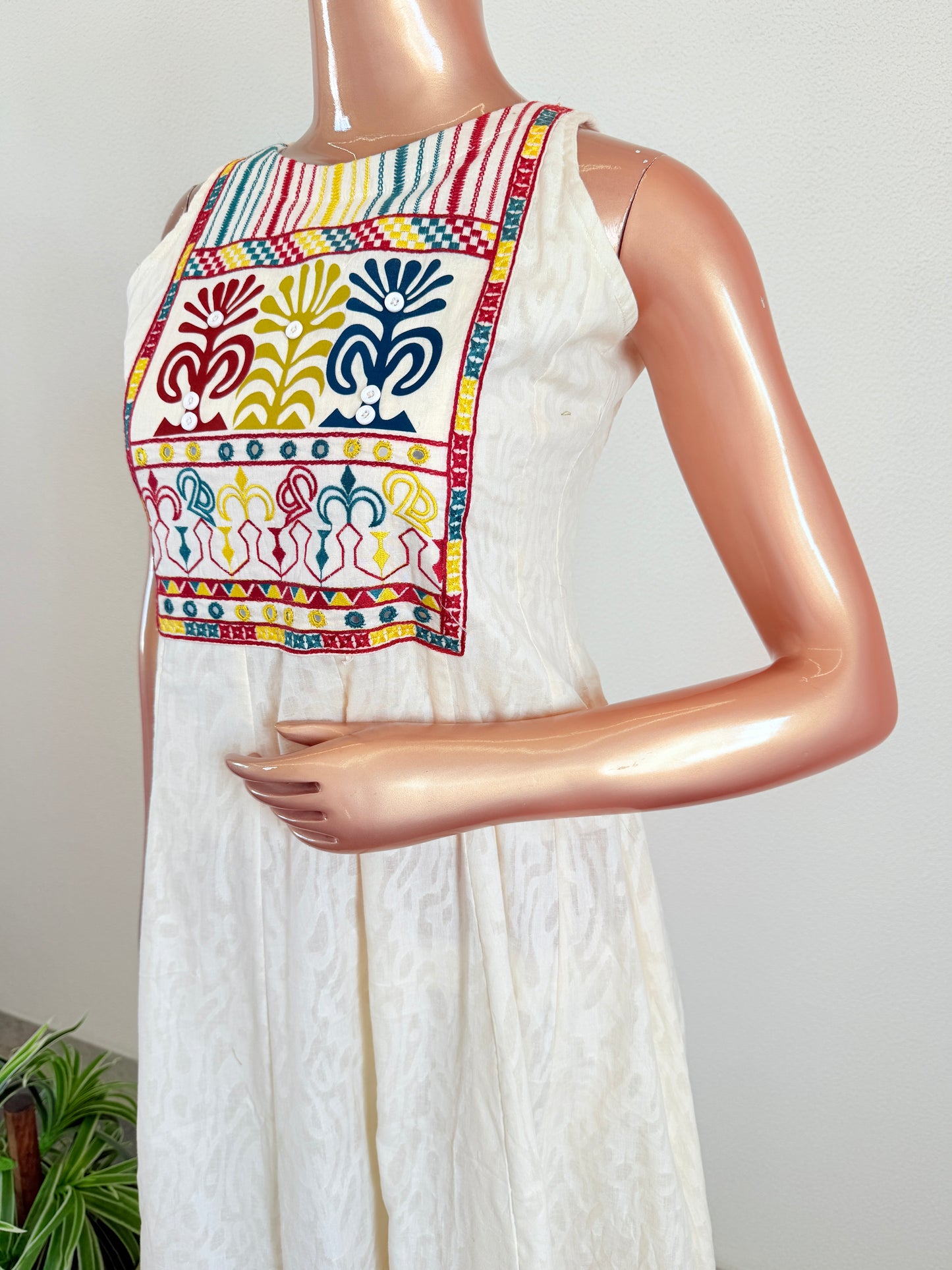 Ivory Mirror Work Anarkali Suit Set