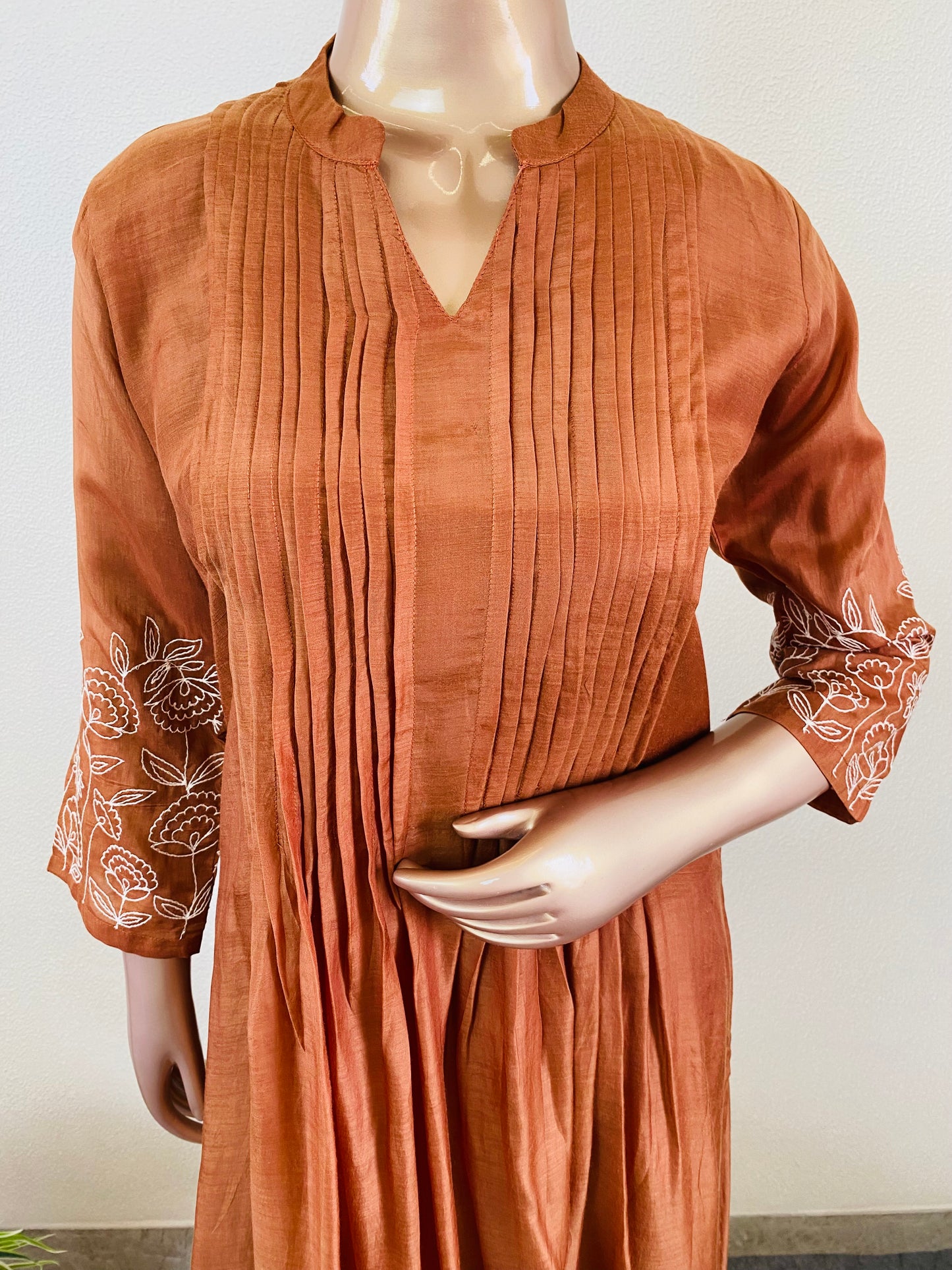 Muslin Silk Frock Suit with Aari Work