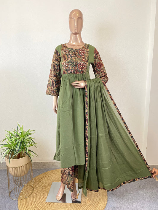 A-Line Cotton Suit Set with Printed Palazzo