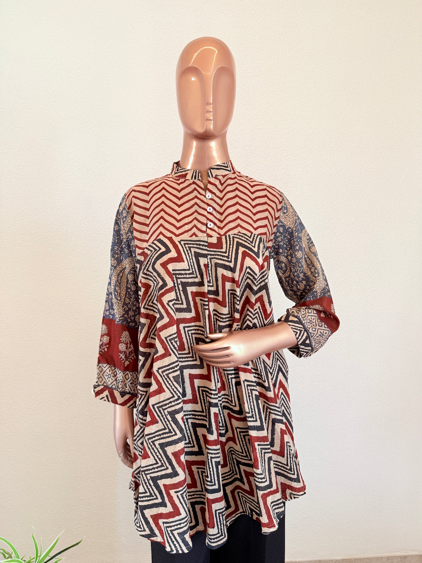 Ethnic Mul Chanderi Fusion A-Line Top- Red