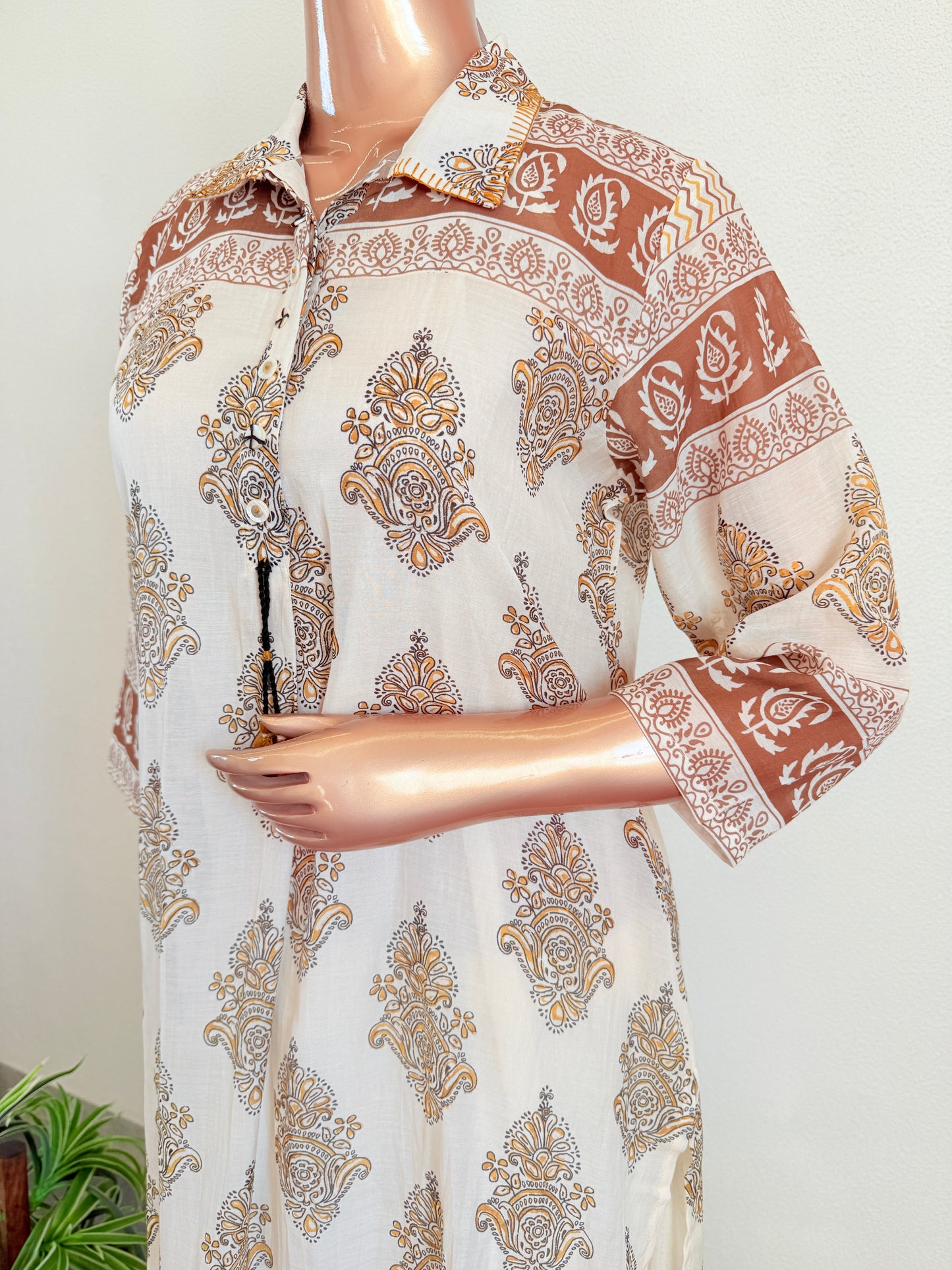 Hand-Block Printed Shirt Kurta with Straight Trousers