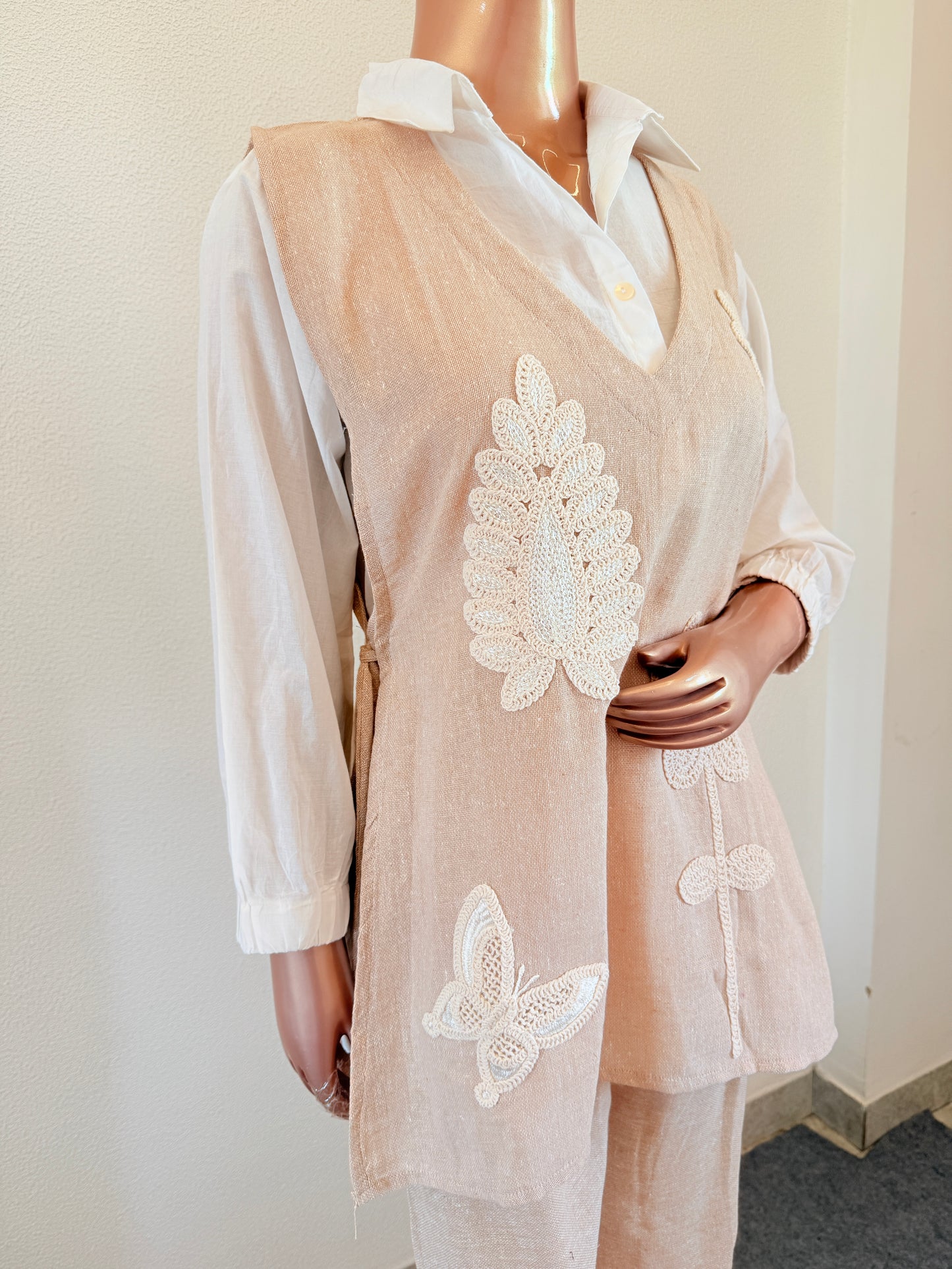 Jute 3 Piece Coord Set with Crocia Embroidery