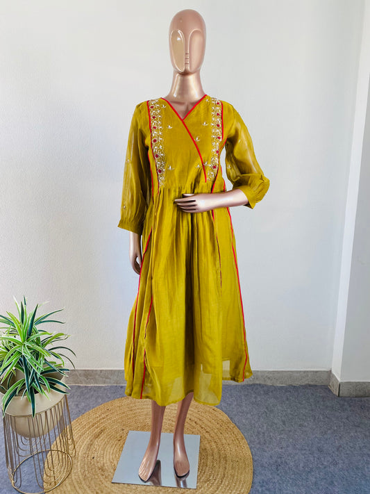 Mul chanderi Kurti with Hand work