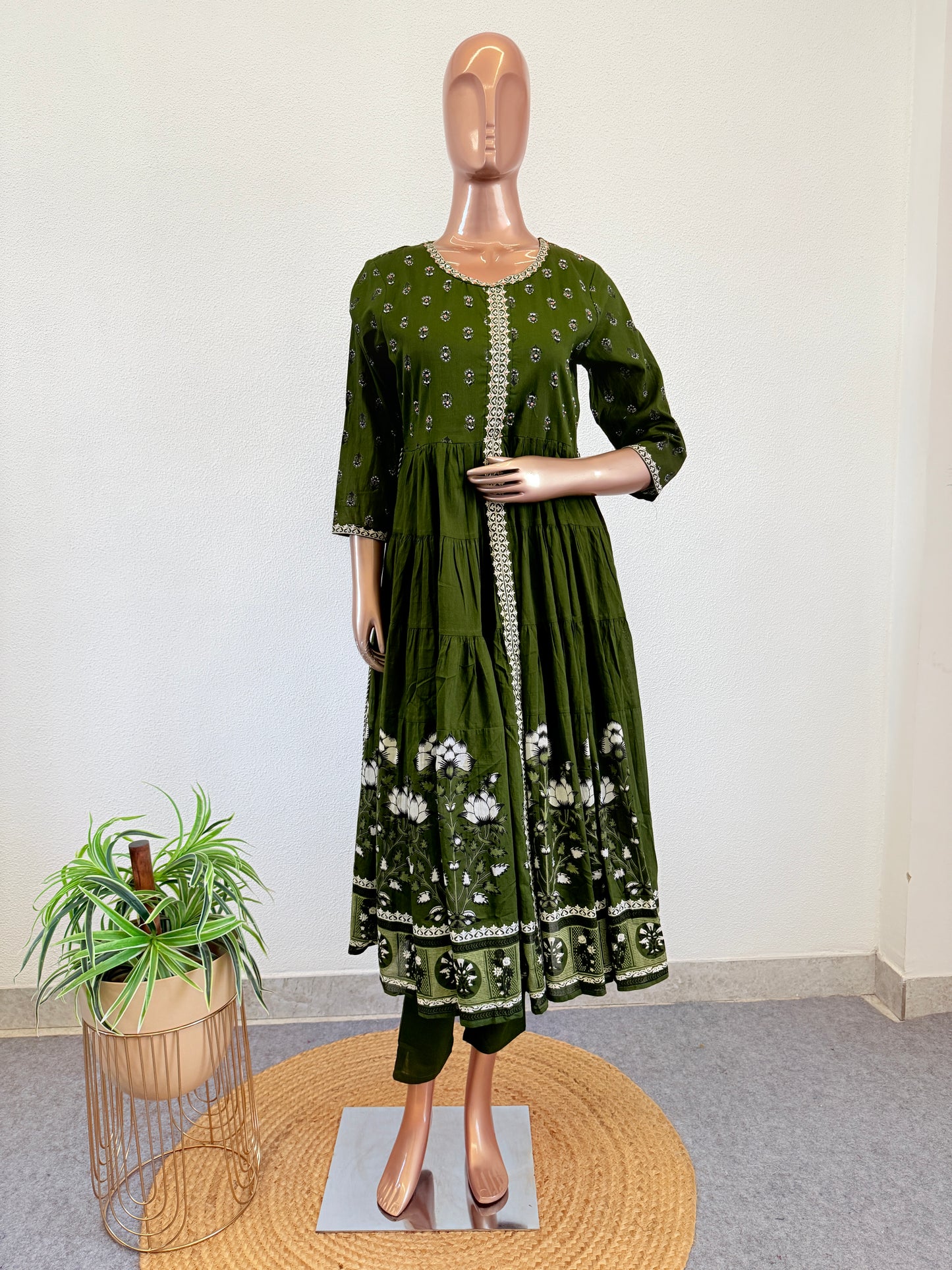 Block printed Cotton Tiered Pattern Frock suit set