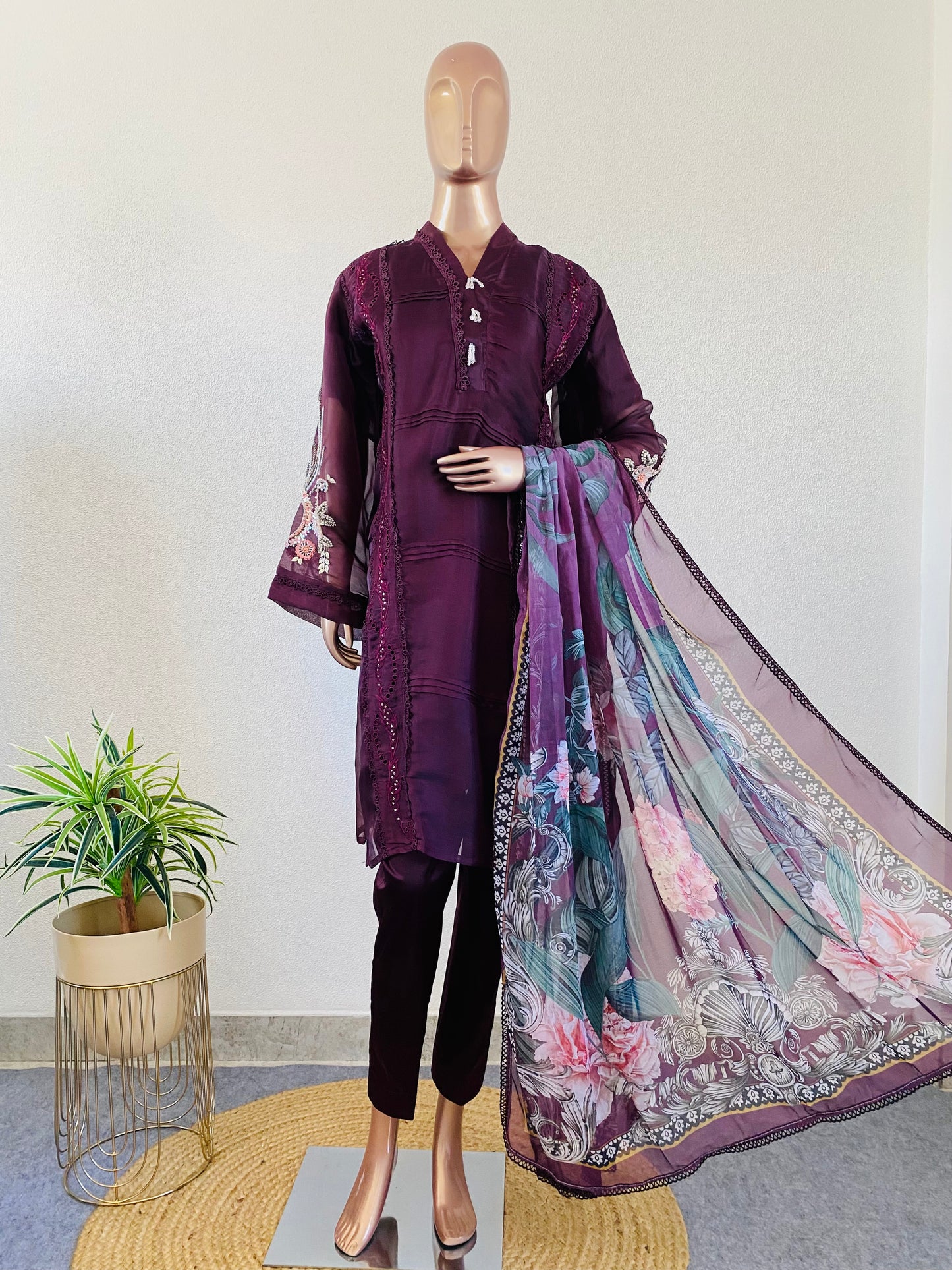 Heavy Pakistani Suit with Printed Dupatta