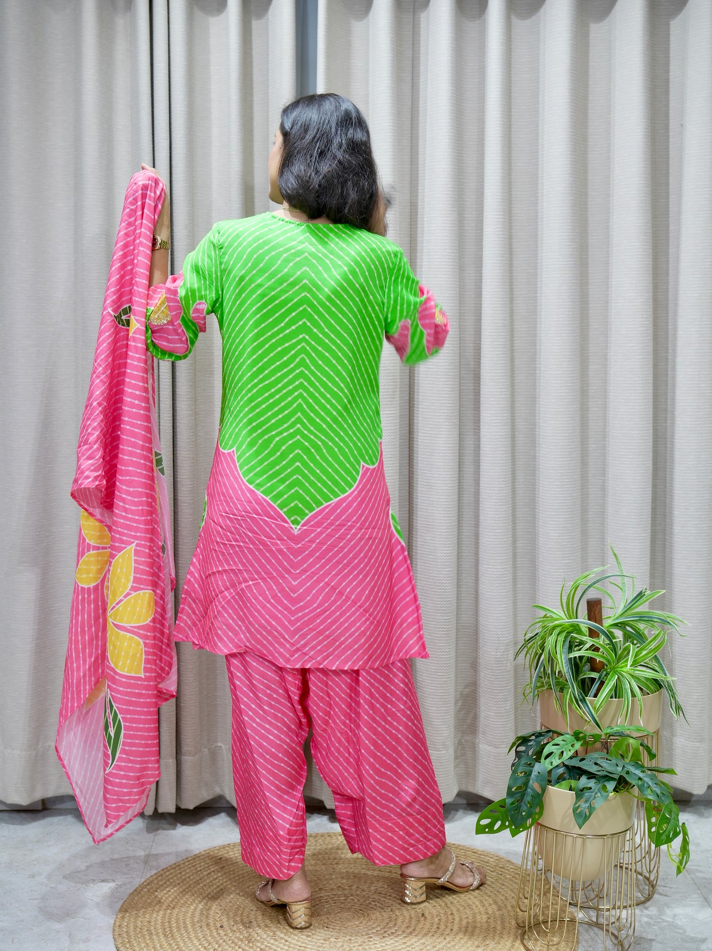 Lehariya Print Farshi Salwar Set with Gota Work