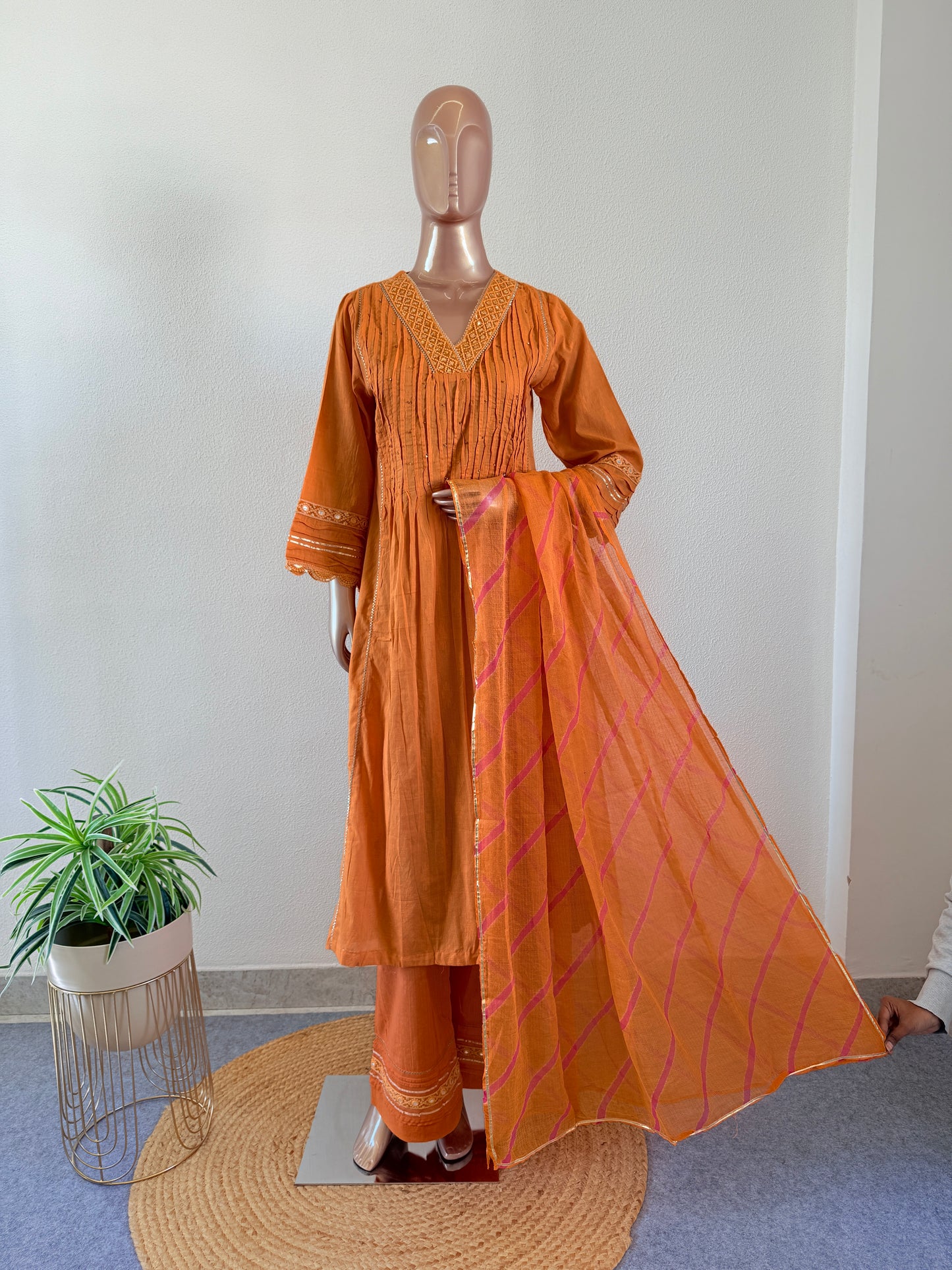 Dobby cotton suit set with Kota Doria Lehriya Dupatta