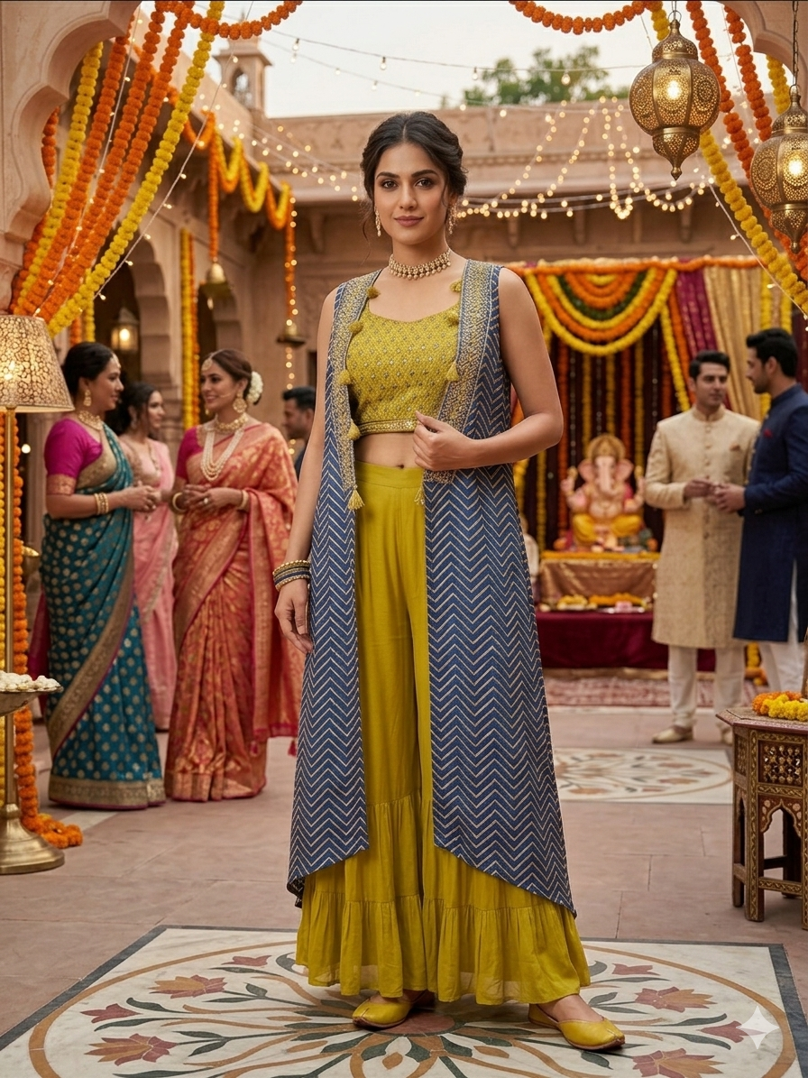 Indowestern with Lehriya Print Cape