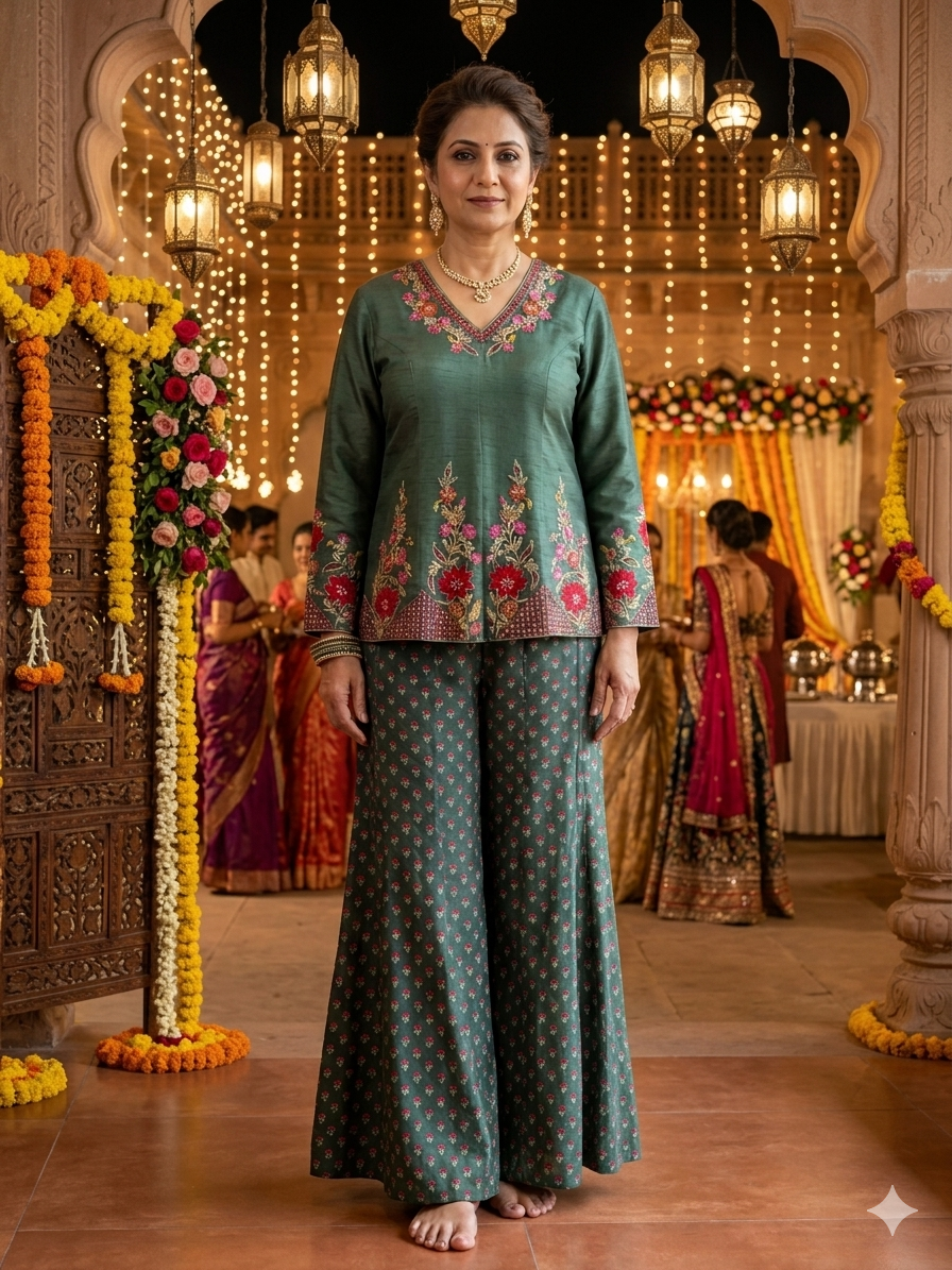 Silk Palalzzo and Top with Hand work