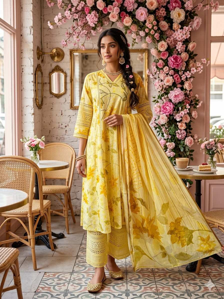 Floral Print Schifili Suit Set with Palazzo