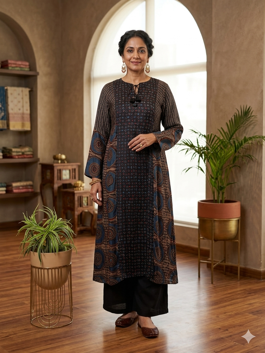 Ajrakh Print Gajji Silk Kurta Pant Set