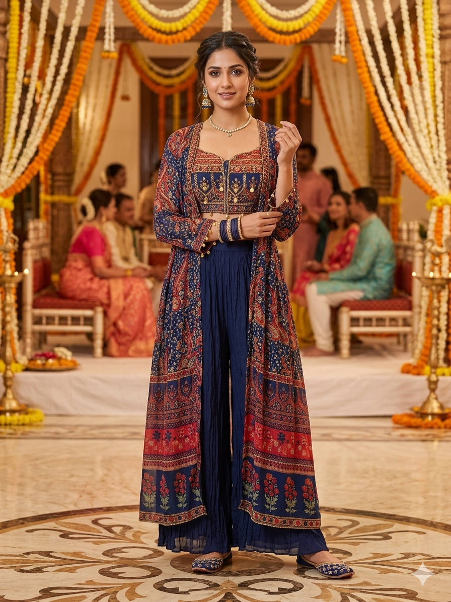 Premium chinon Indowestern in Paisley Print