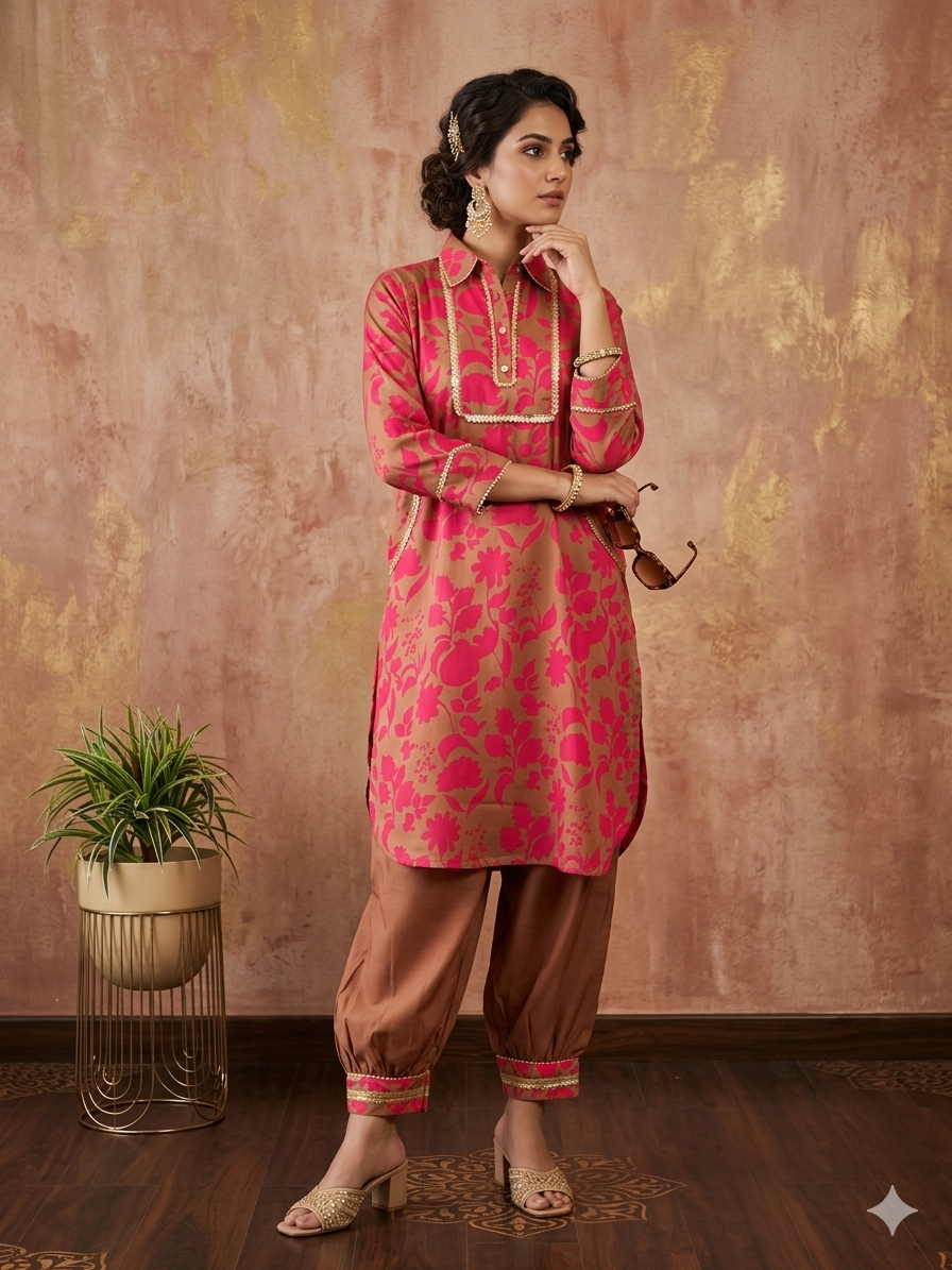 Satin Silk Kurta with Afghani Pants