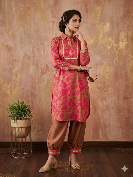 Satin Silk Kurta with Afghani Pants