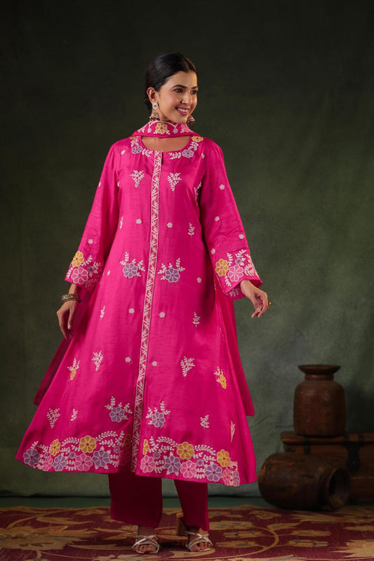 Dola Silk Embroidered Suit