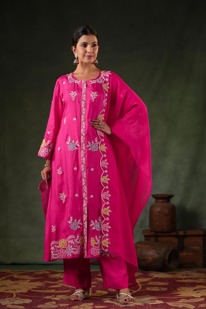 Dola Silk Embroidered Suit