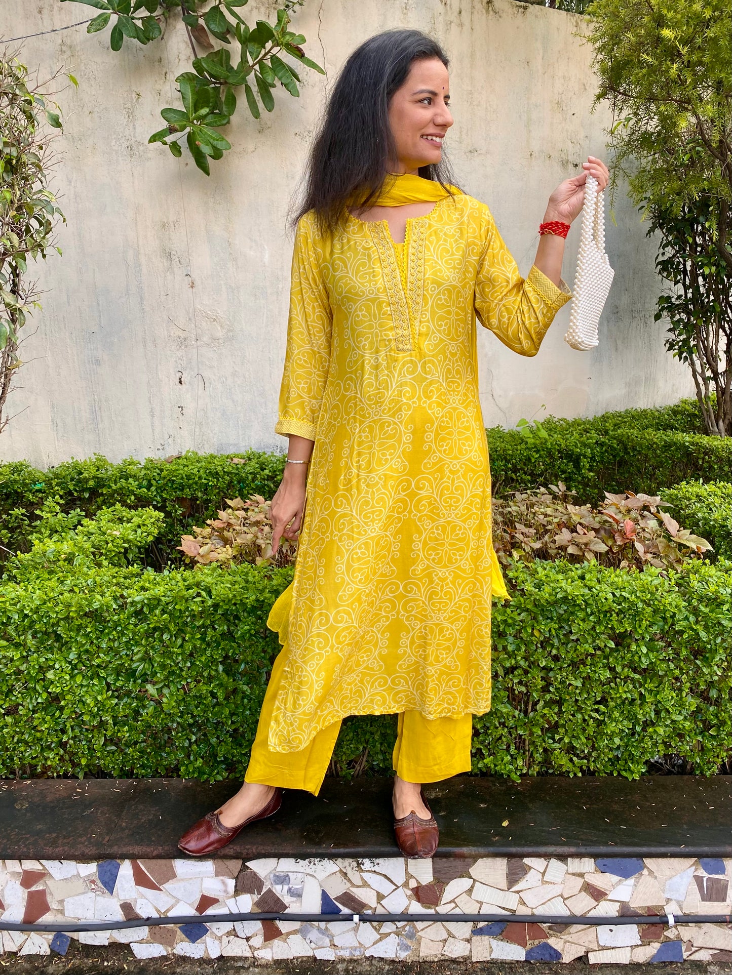 Muslin Print Suit Set Yellow