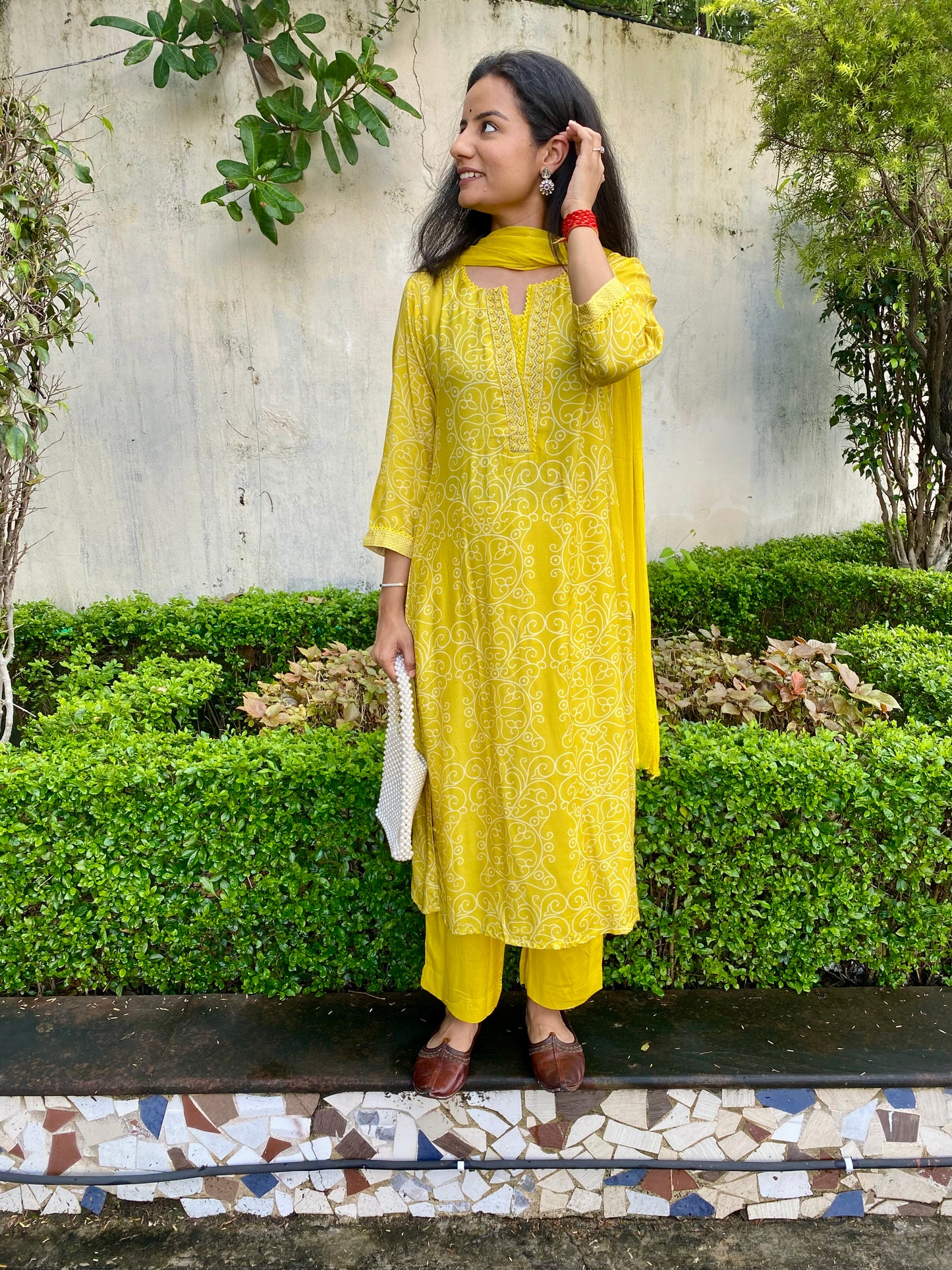 Muslin Print Suit Set Yellow