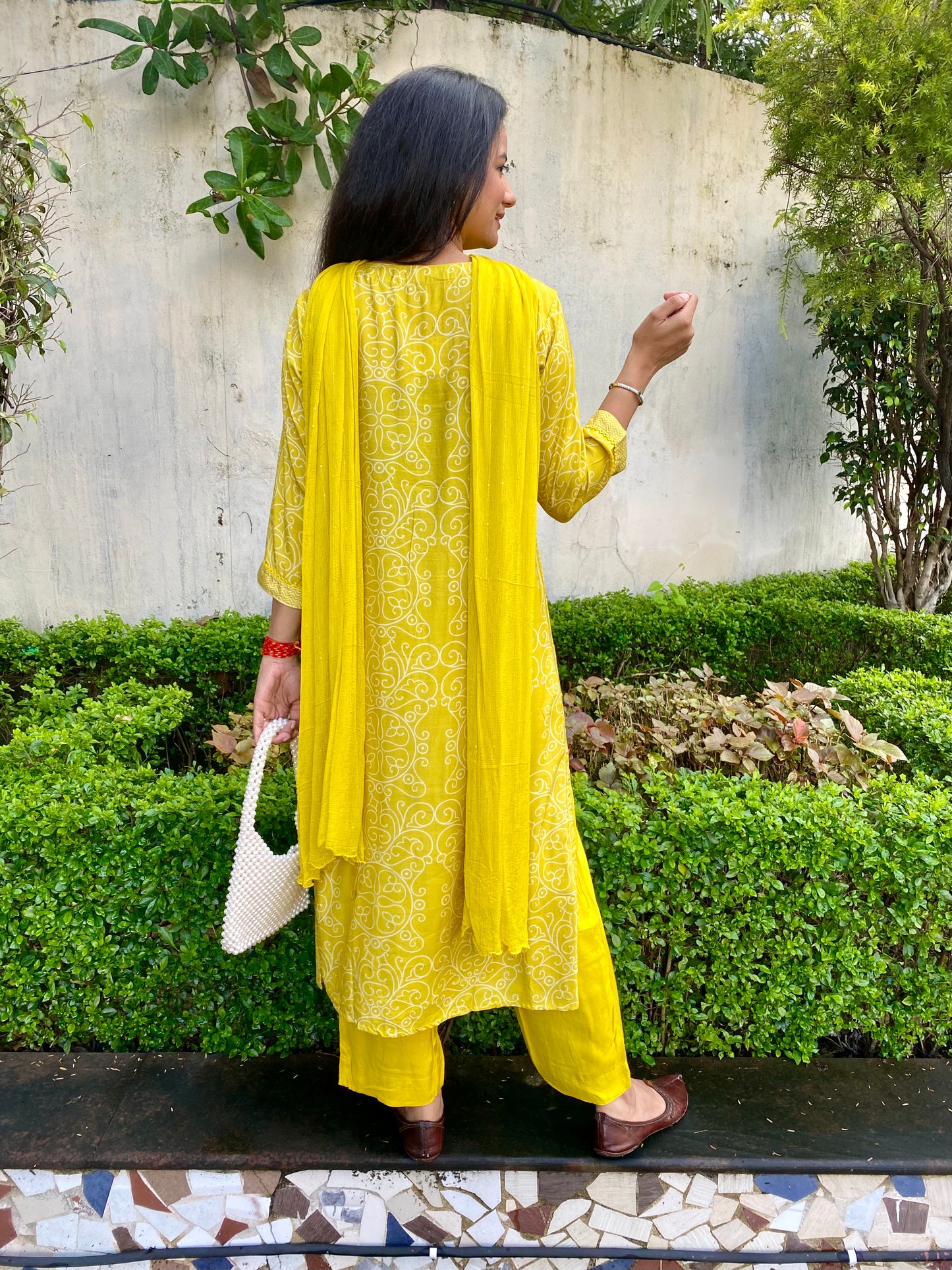 Muslin Print Suit Set Yellow