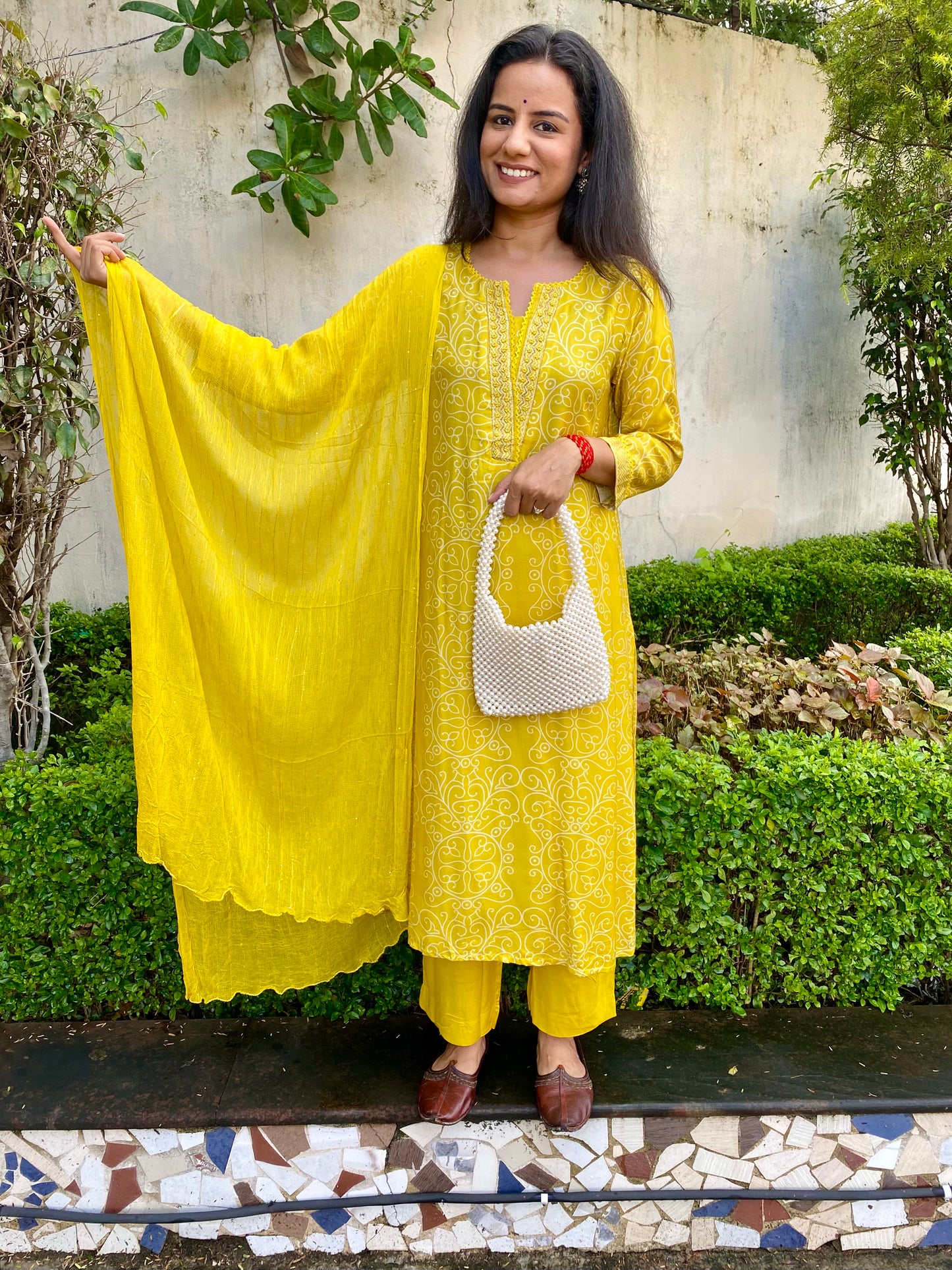 Muslin Print Suit Set Yellow