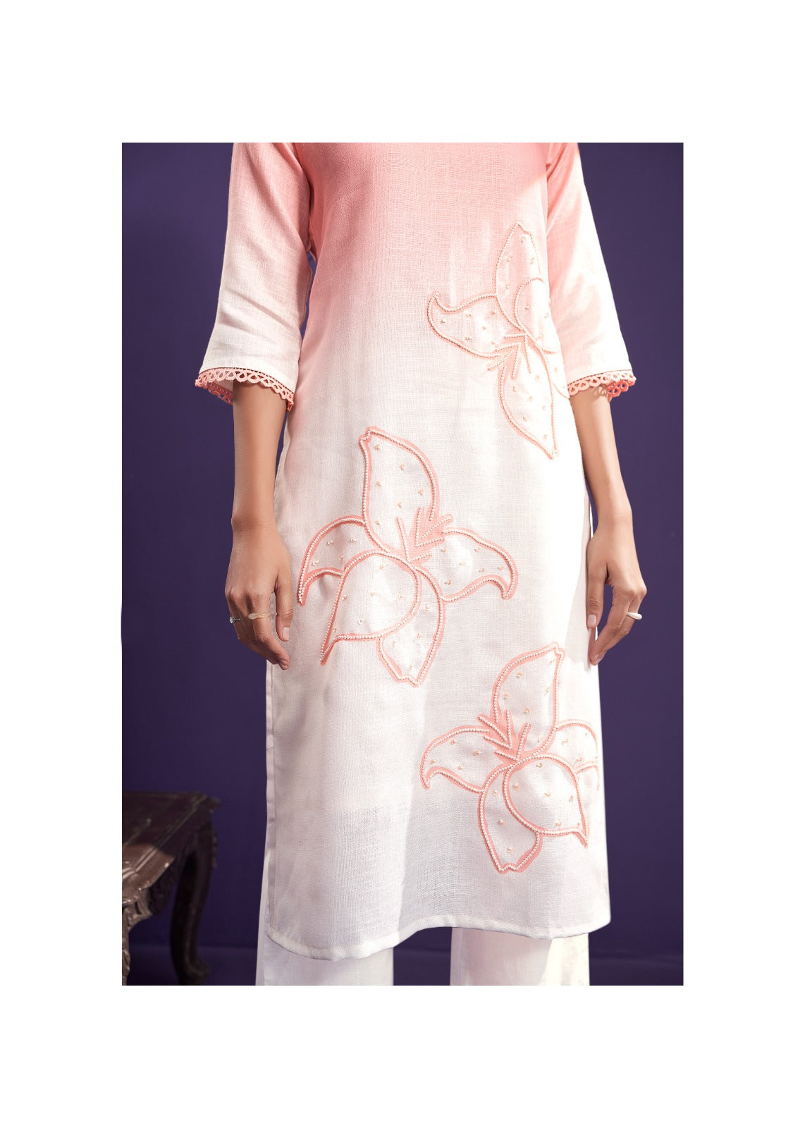 Linen Ombre Suit with Pearl Work Peach