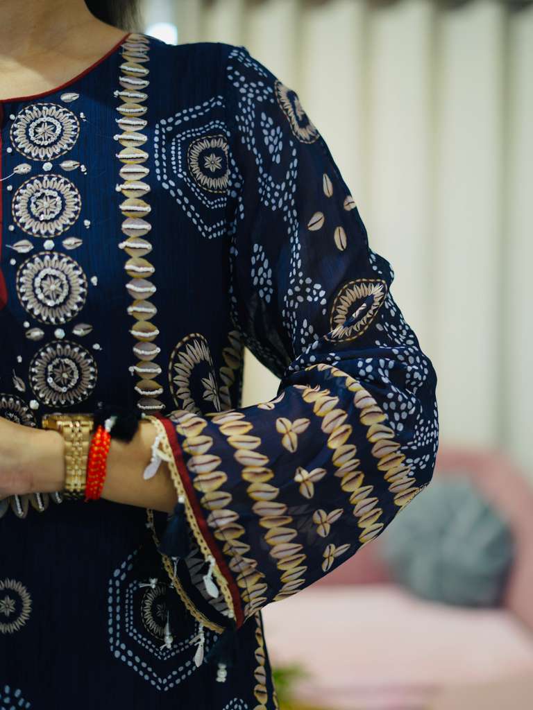 Shell Printed Premium Georgette Suit Set- Blue