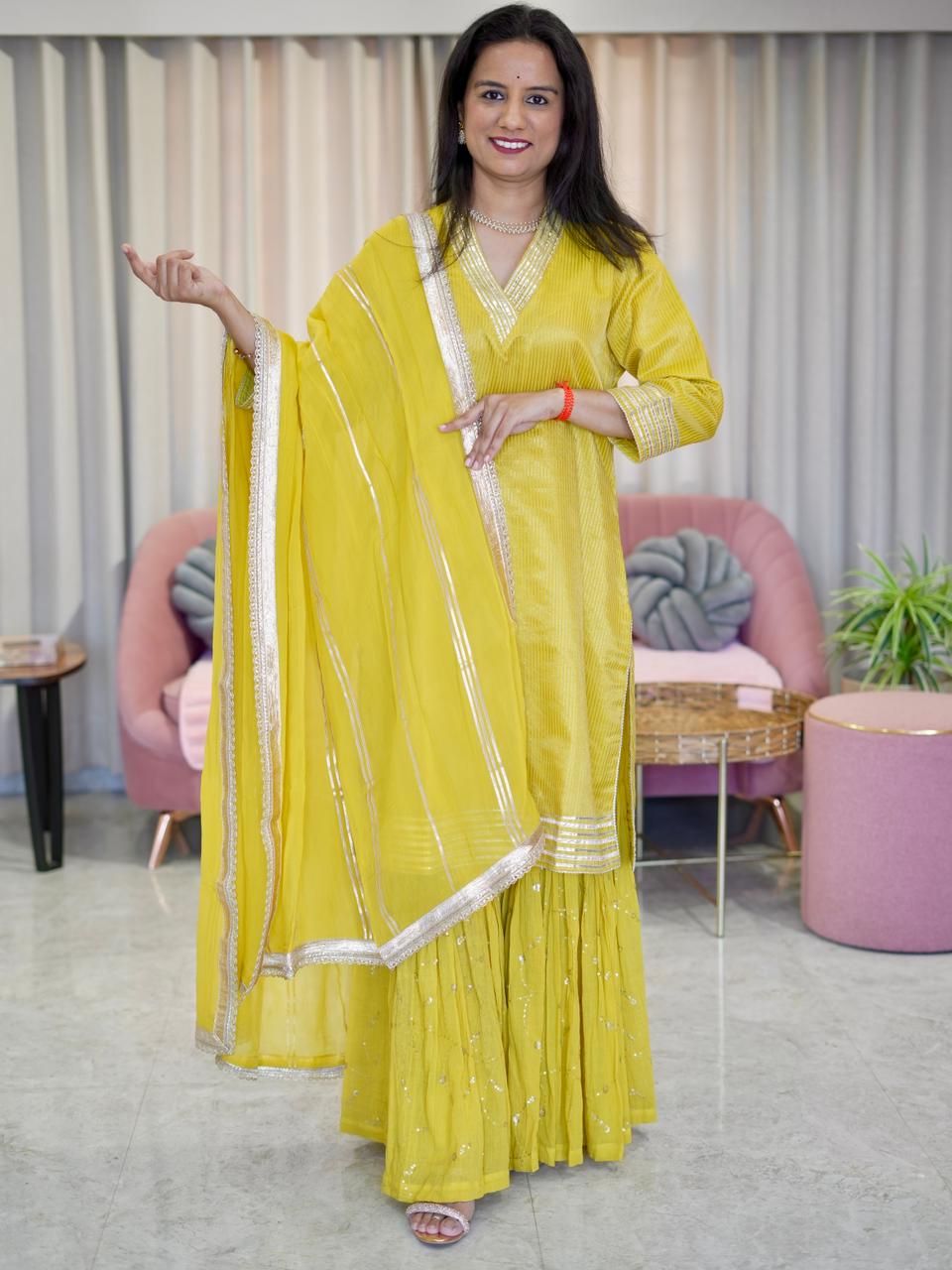 Tissue and Mul Cotton Sharara Set with organza Dupatta