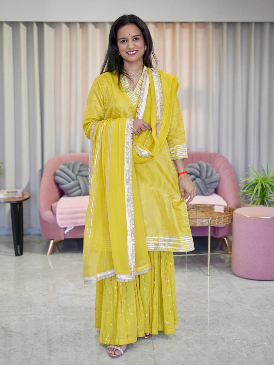 Tissue and Mul Cotton Sharara Set with organza Dupatta