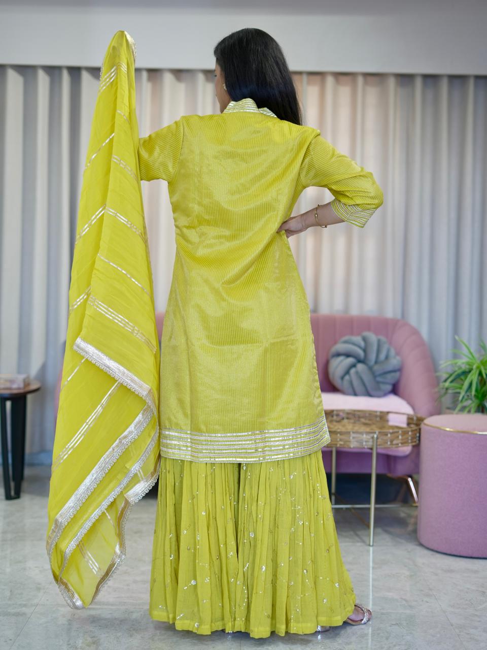 Tissue and Mul Cotton Sharara Set with organza Dupatta