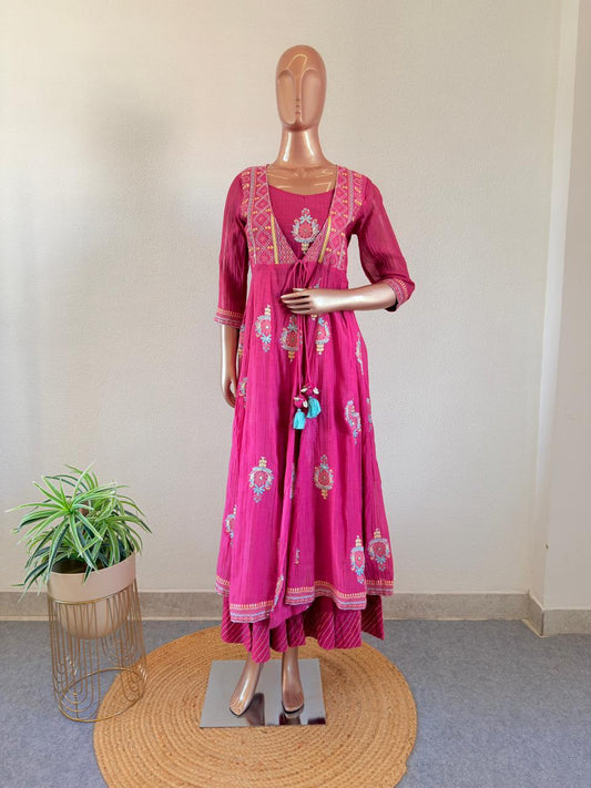 Long anarkali Tunic with embroidered Mul Chanderi Jacket