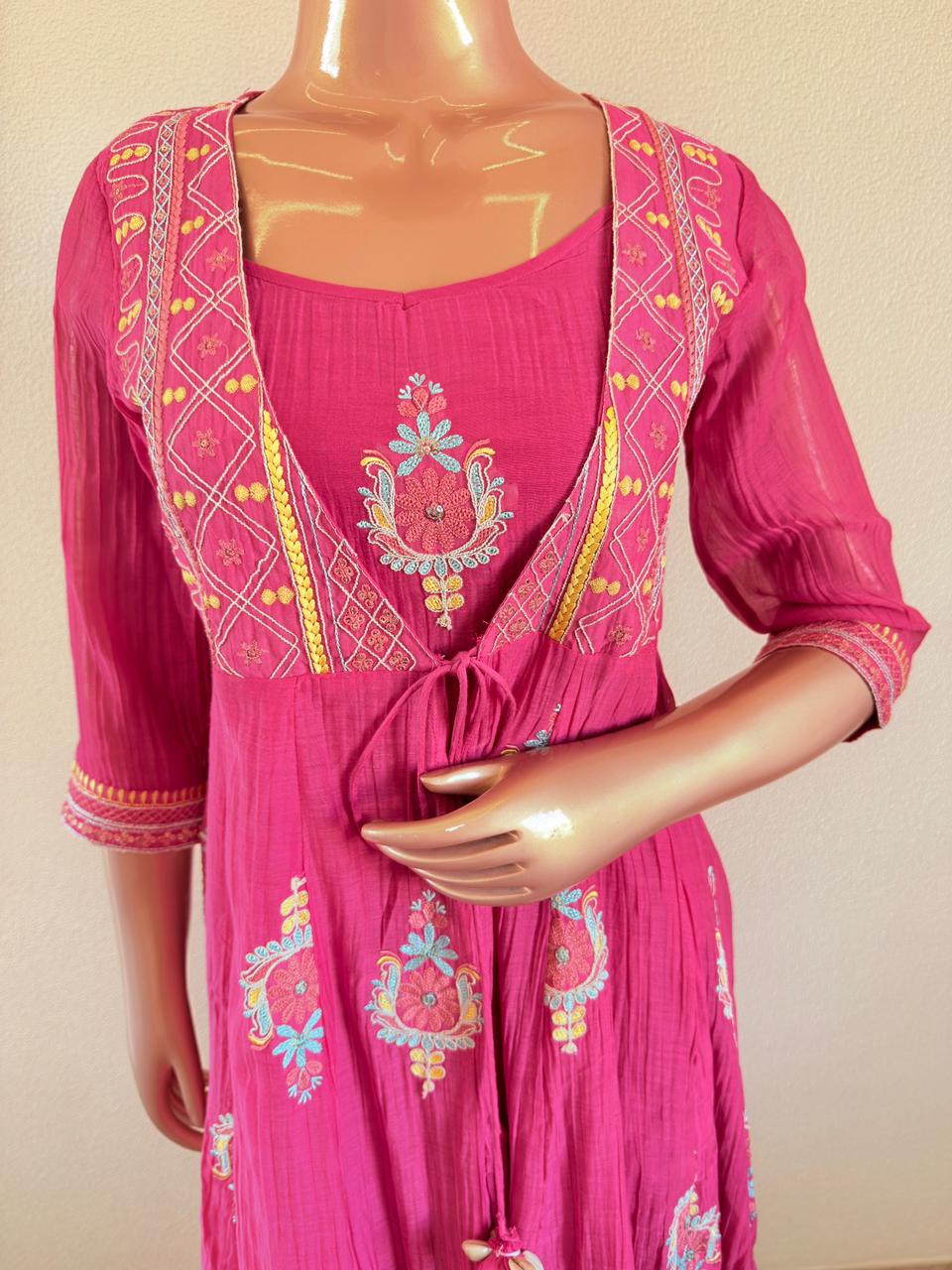 Long anarkali Tunic with embroidered Mul Chanderi Jacket