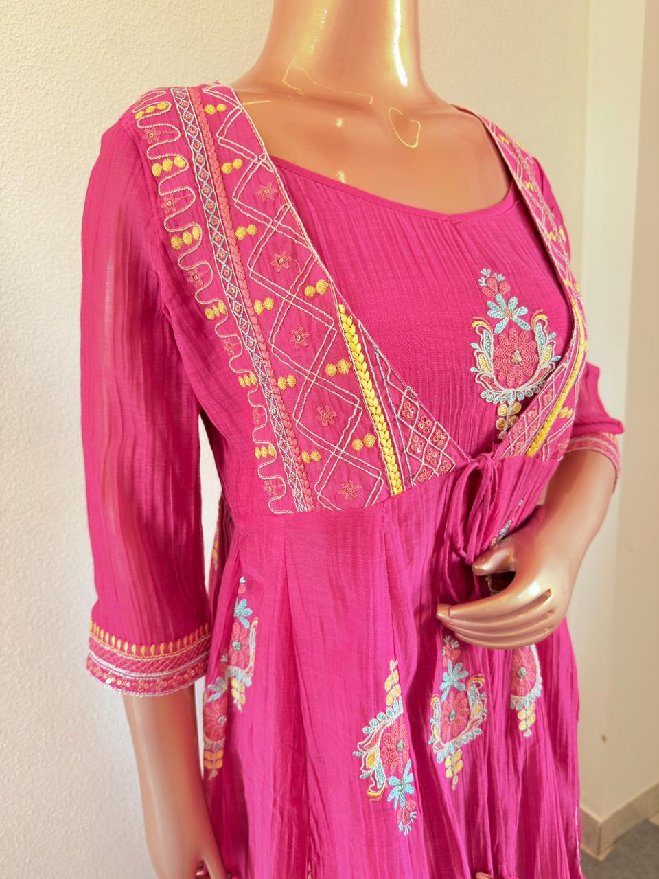 Long anarkali Tunic with embroidered Mul Chanderi Jacket