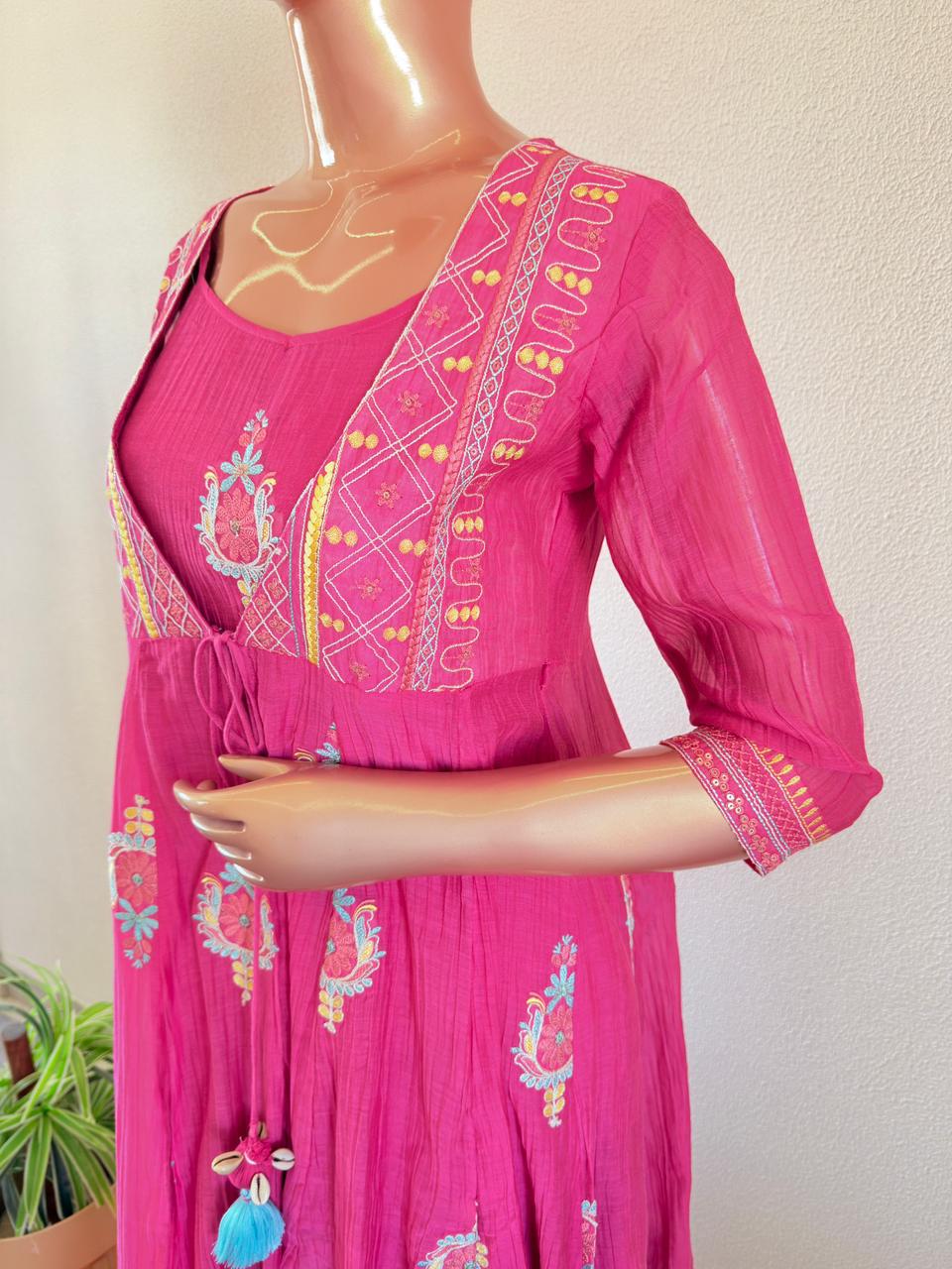 Long anarkali Tunic with embroidered Mul Chanderi Jacket