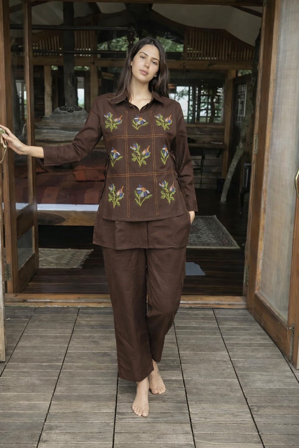 Cotton Coord Set with Cross Stitch Embroidery Cover up