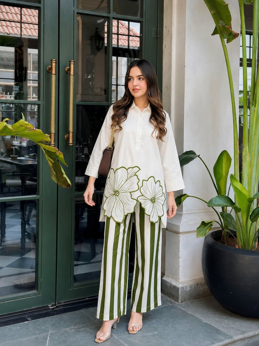 Ivy Blossom Applique Coord Set - Olive