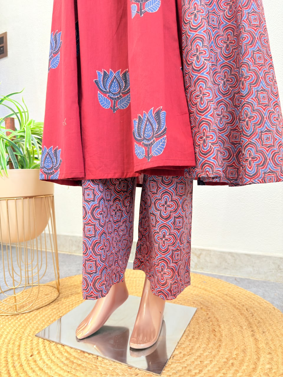 Ajrakh Print Frock Style Cotton Kurta Pant Set