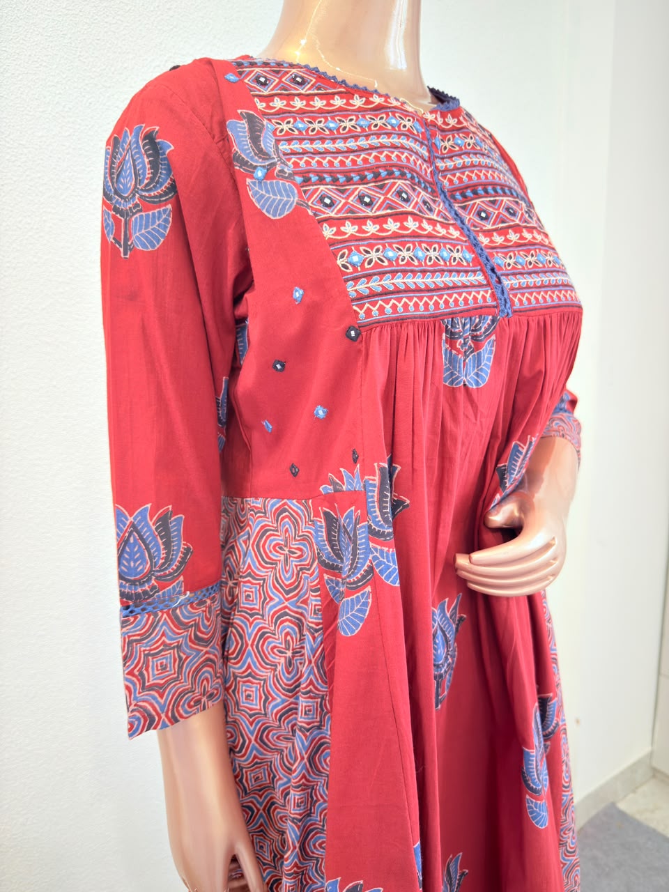 Ajrakh Print Frock Style Cotton Kurta Pant Set