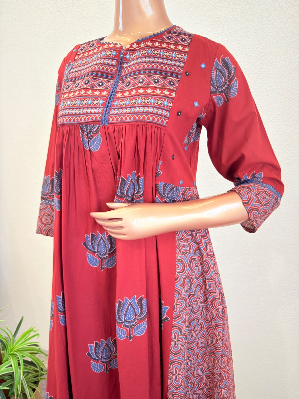 Ajrakh Print Frock Style Cotton Kurta Pant Set