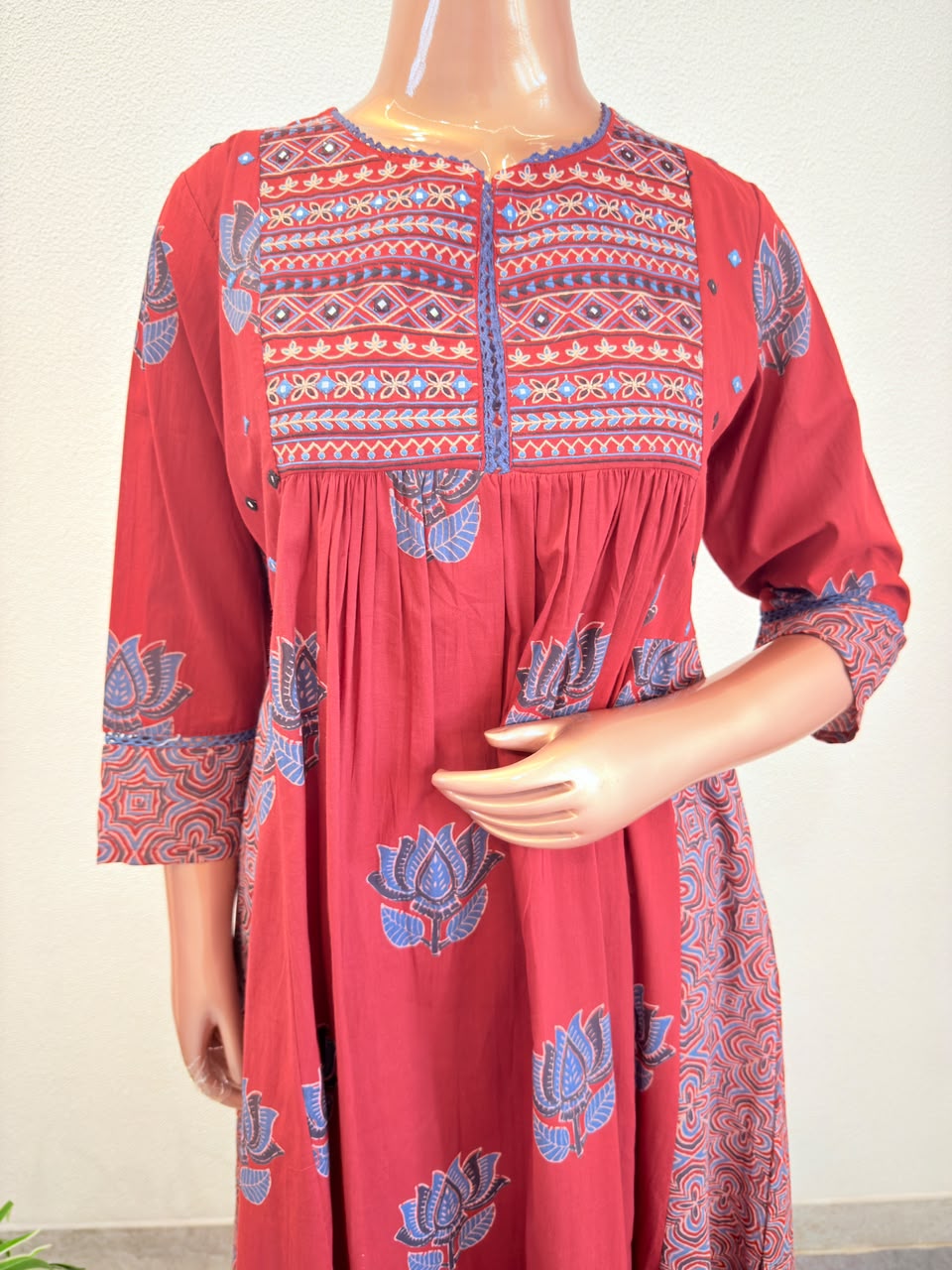 Ajrakh Print Frock Style Cotton Kurta Pant Set