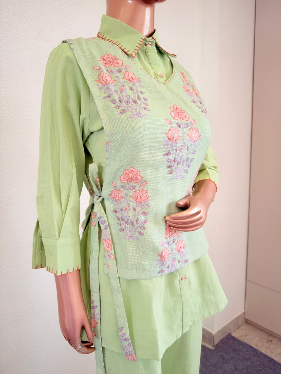 Cotton Flex Coords with Jute Cover Up- Pista Green