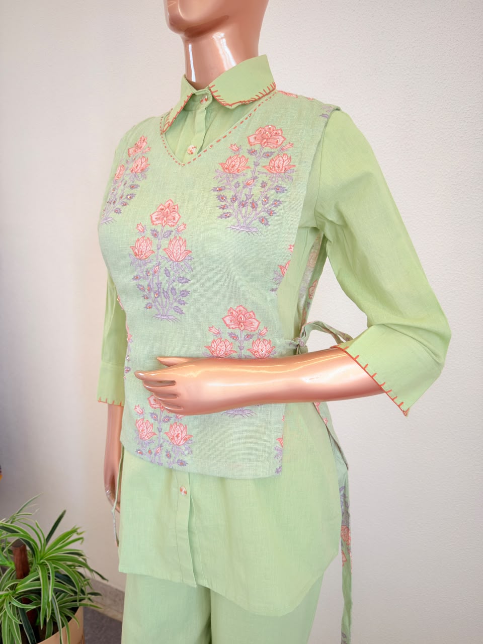 Cotton Flex Coords with Jute Cover Up- Pista Green