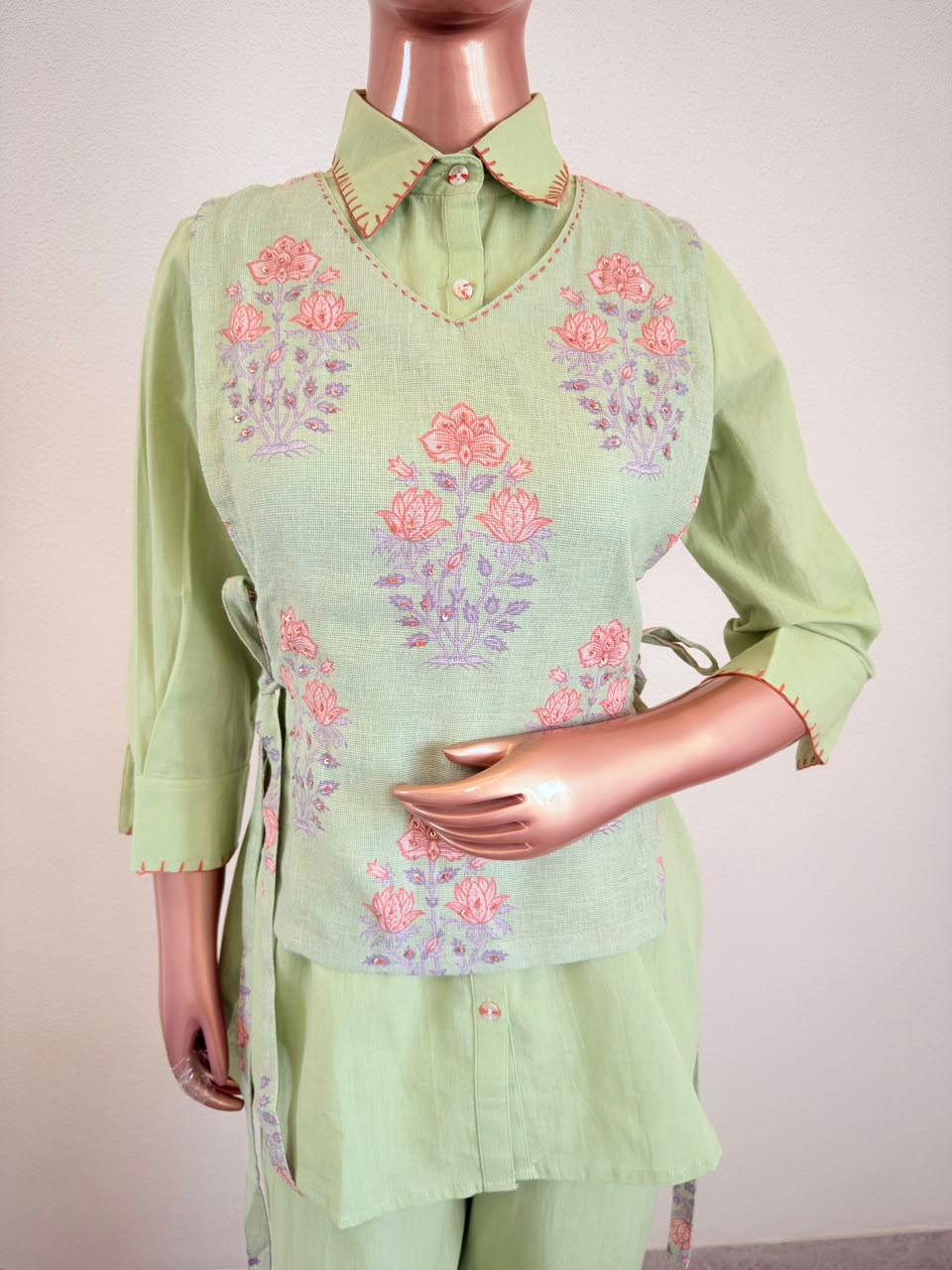 Cotton Flex Coords with Jute Cover Up- Pista Green