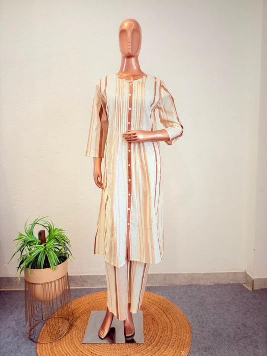 Striped Cotton Kurta Pant Set with Crochet Back Detailing