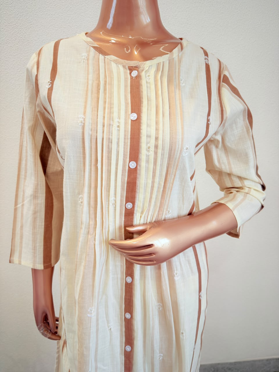 Striped Cotton Kurta Pant Set with Crochet Back Detailing