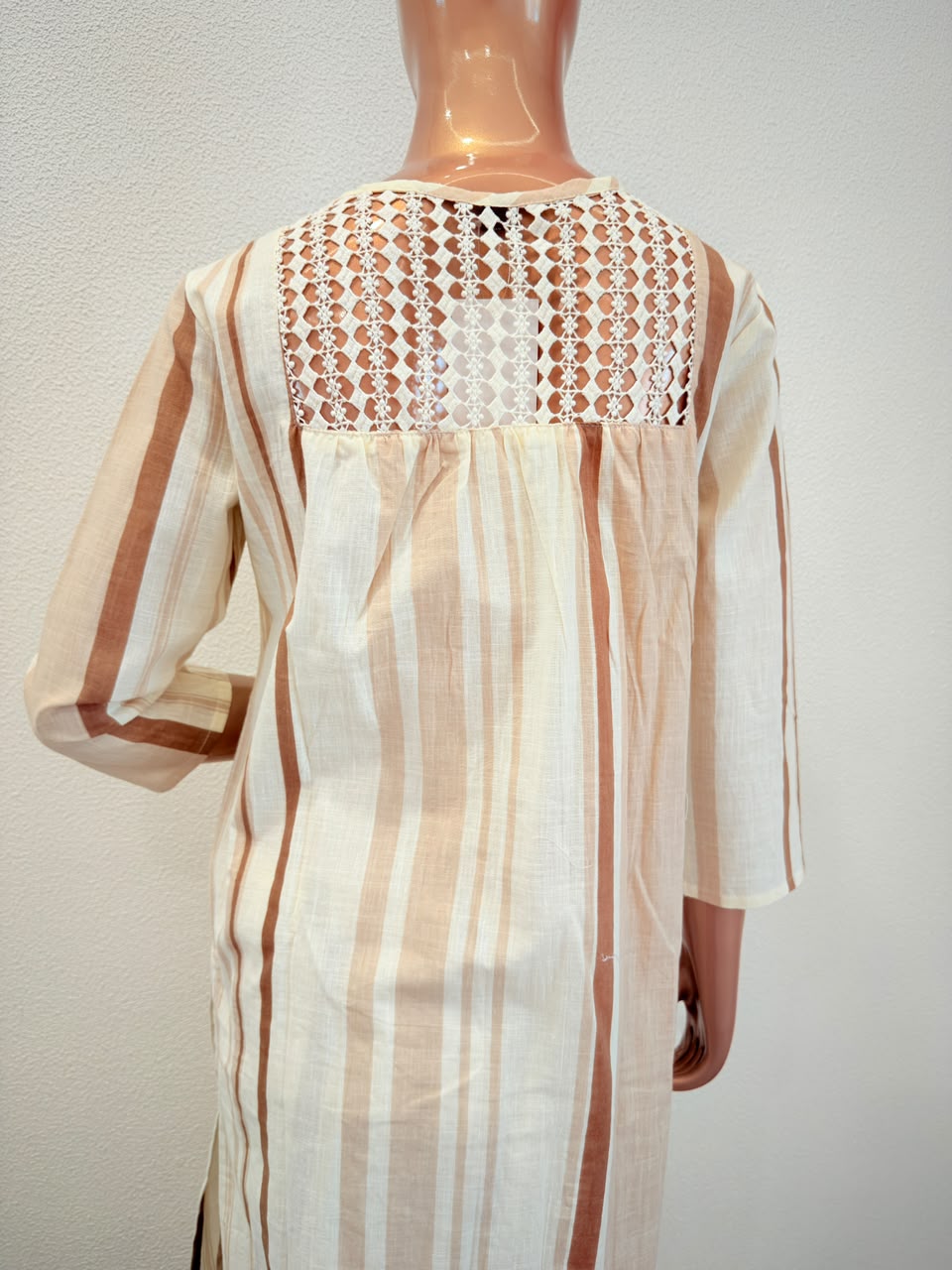 Striped Cotton Kurta Pant Set with Crochet Back Detailing